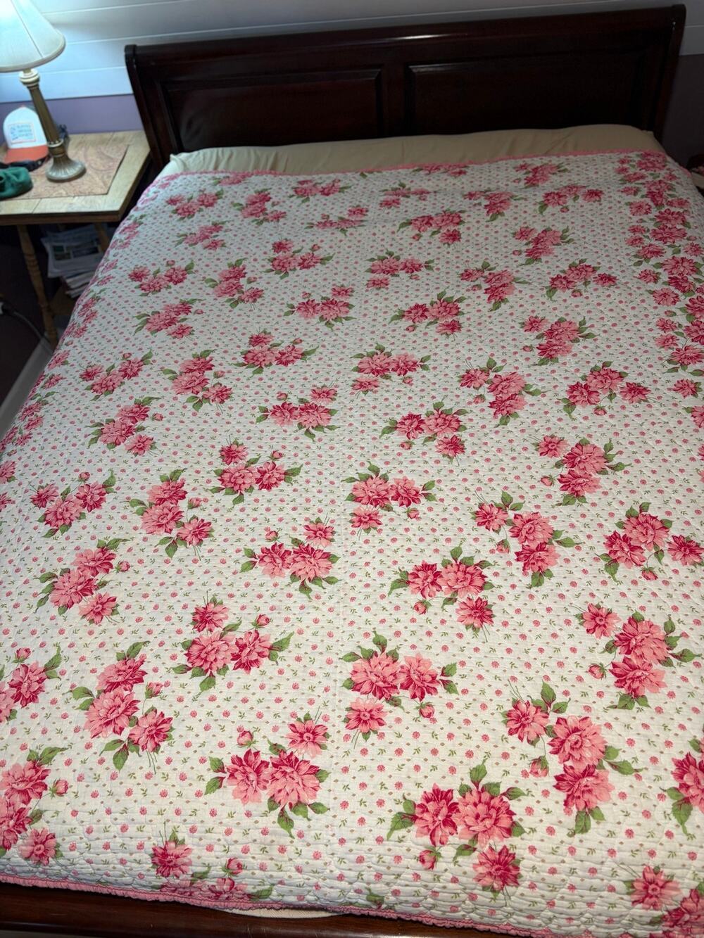 Vintage Olde Kentucky Quilts Bedcover/Quilted Bedspread Burgundy Roses Green